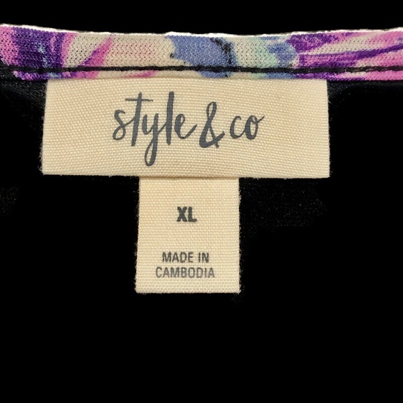 STYLE & CO Black Floral Ruffle Sleeve Boho Top XL - Picture 13 of 16